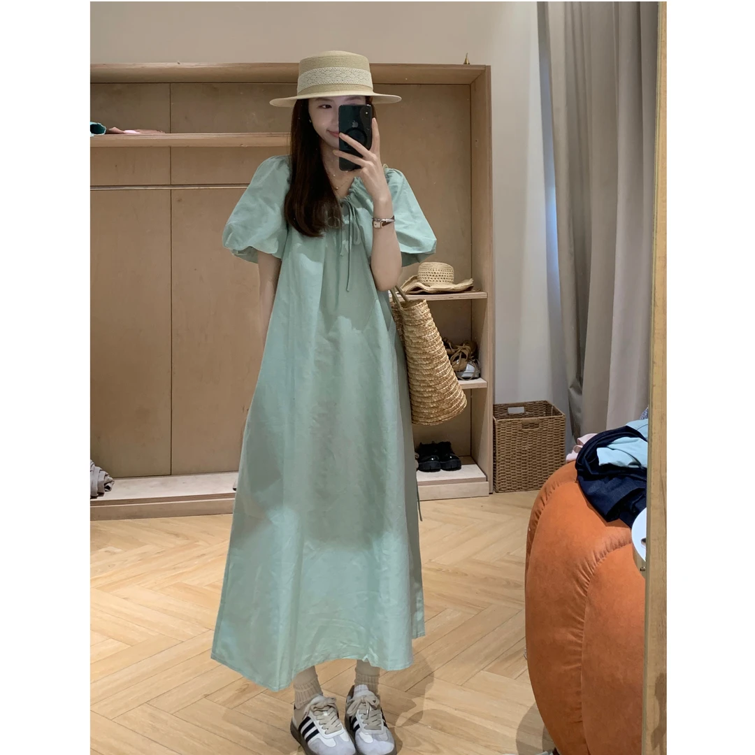 [YS] V领系带棉麻可收腰连衣裙~ X422