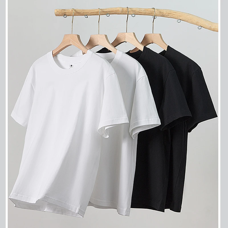 【100%棉·透气吸汗】230G圆领短袖T恤夏季黑色白色两件装【棉云木语】