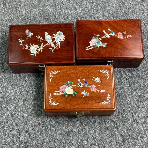 首饰盒/箱 28长缅花螺钿首饰实木精致饰品盒带锁螺钿首饰盒