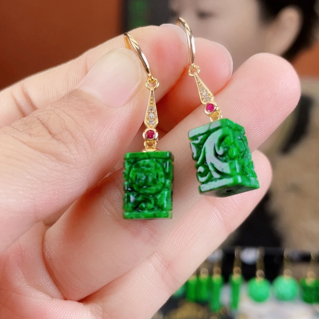 翡翠银S925镶嵌耳饰