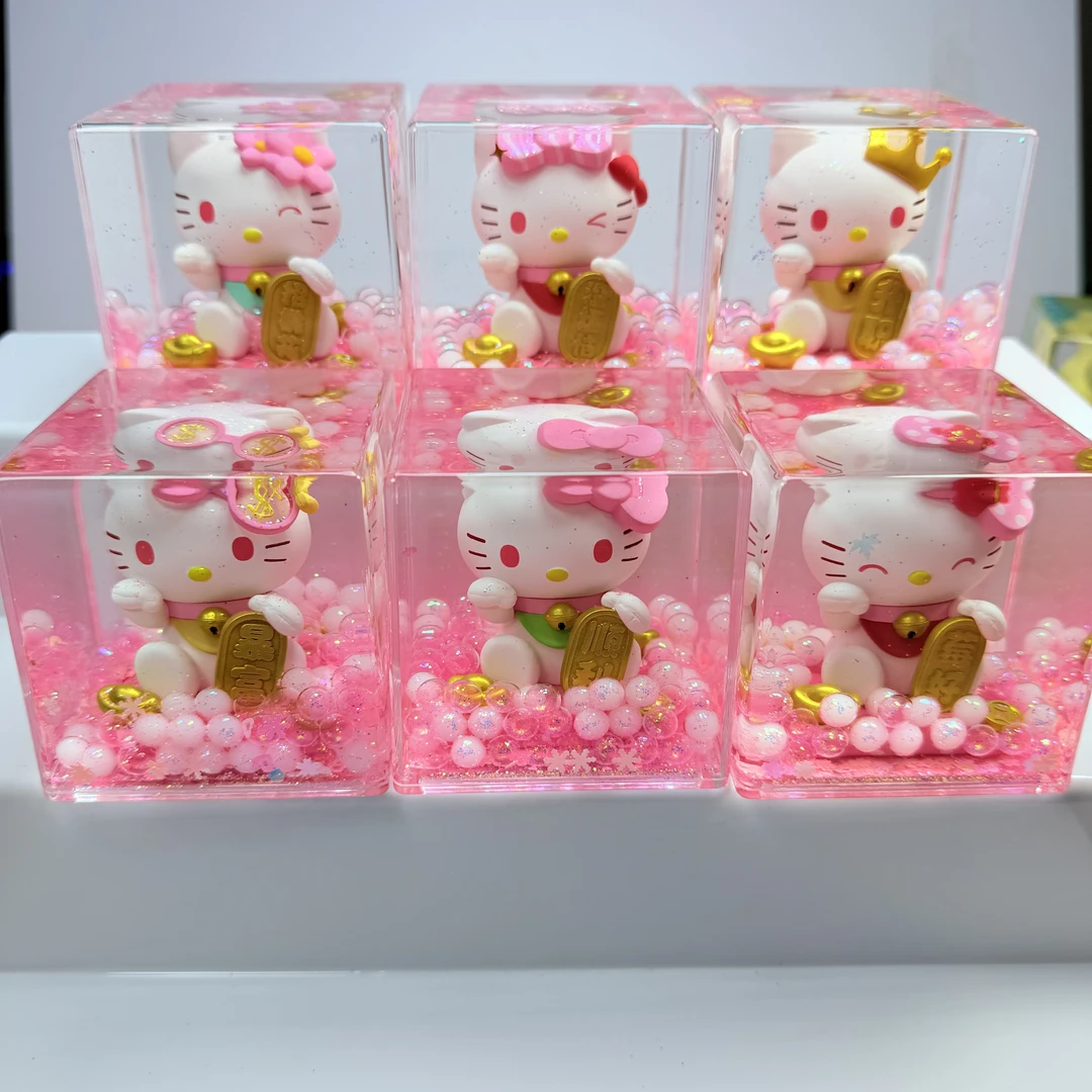 【扣号】亚克力入油流沙7X7方块可爱创意动物大摆件少女心摆设