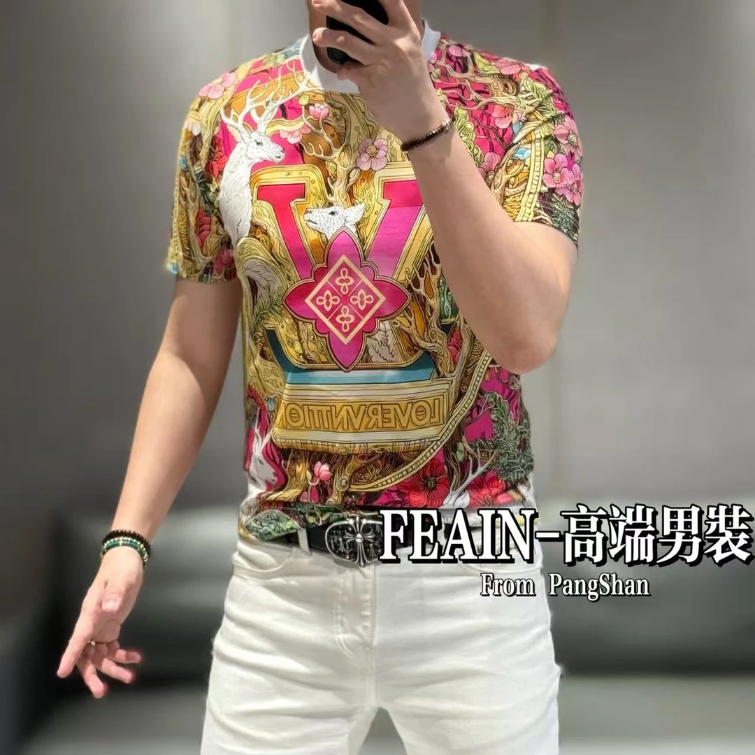 【雷迪·凯奇】高端男士6D幻彩直喷雄鹿图案短袖T恤043