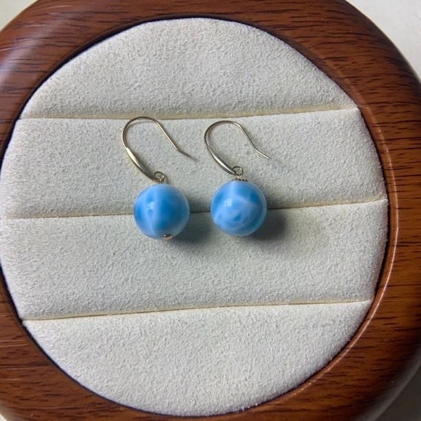 天然海纹石圆珠耳坠18k镶嵌简约精致款新年礼物必备