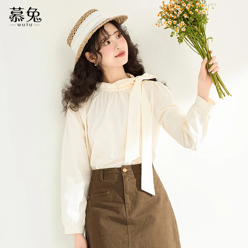 【粉丝专属】23674法式高级感长袖衬衫女设计感小众蝴蝶结系带上衣