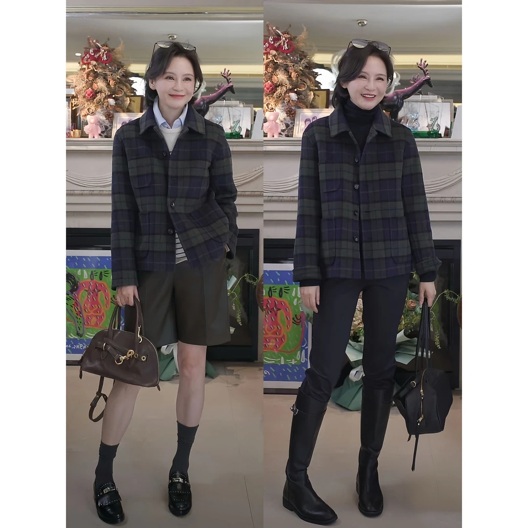 我是摩羯 苏格兰格纹 意大利90支美利奴羊毛3W针复古双面呢大衣