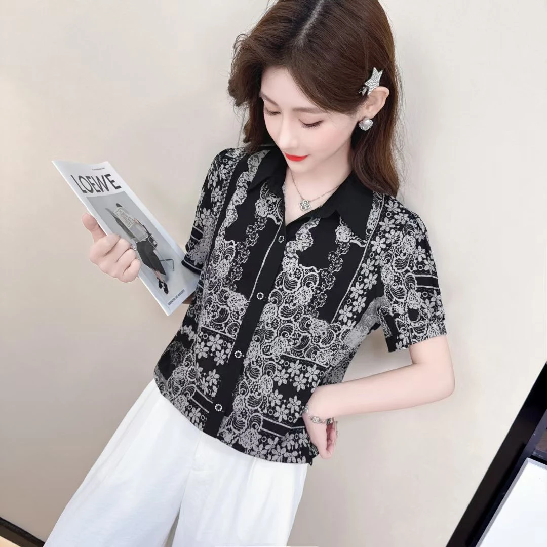 2025宽松型减龄时尚衬衫常规薄款洋气休闲百搭夏季短袖上衣