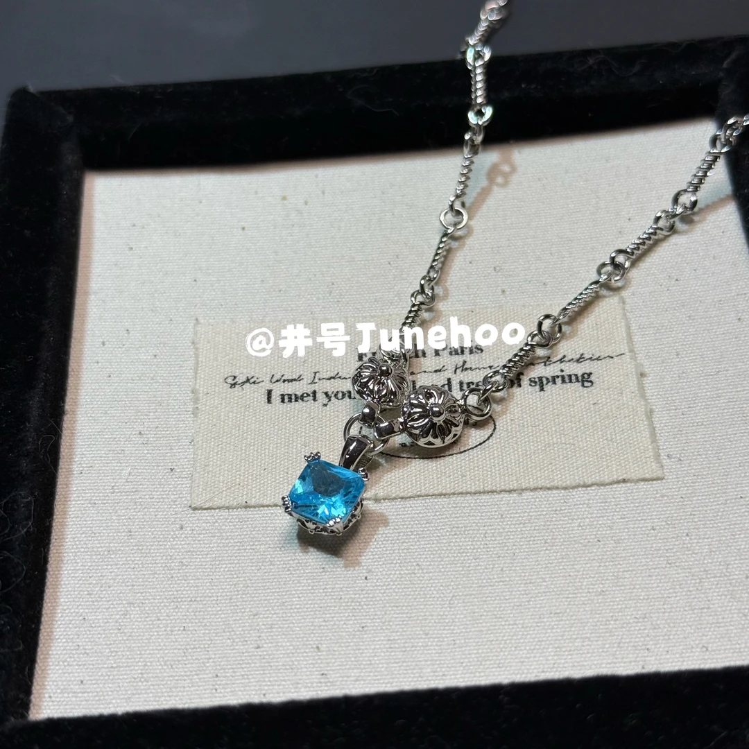 铜合金锆石项链 鲸鱼的眼泪项链蓝色轻奢时尚