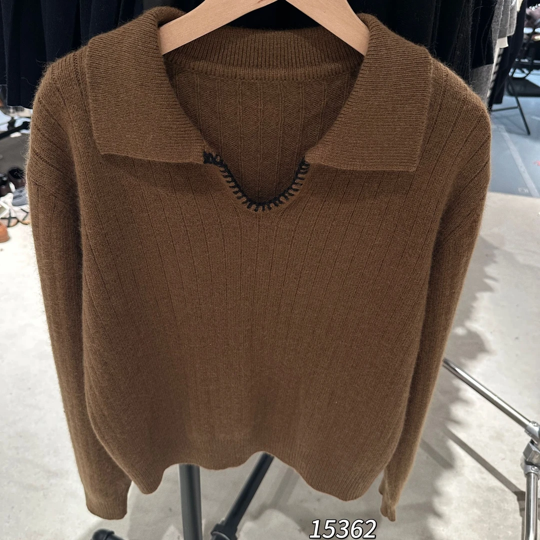 15362（部分无水洗唛，介意慎拍）WANGDAN新款翻领V领针织长袖