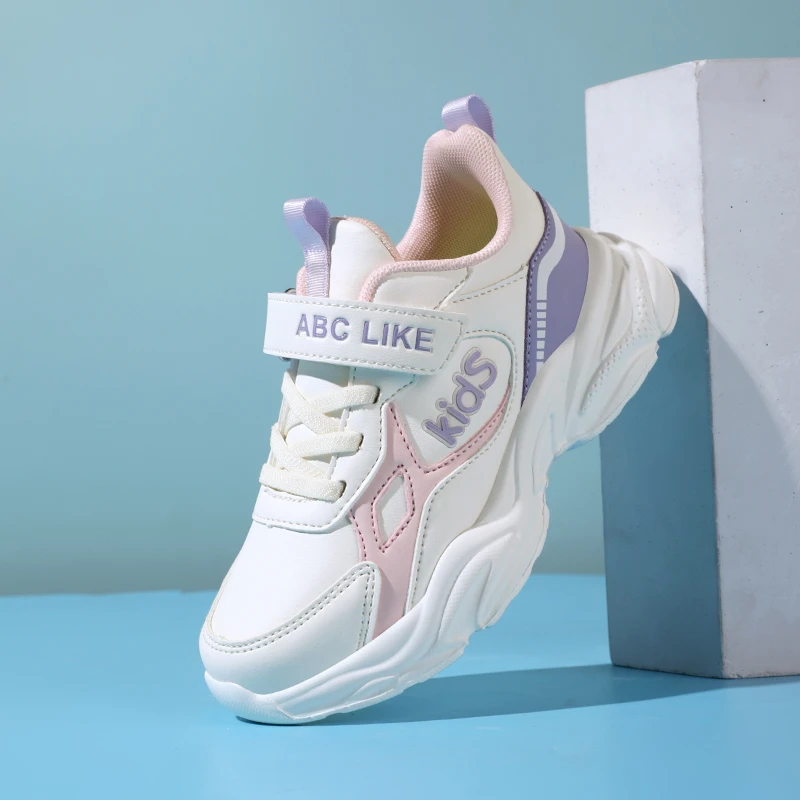 ABC LIKE女童双网透气运动鞋小女孩皮面中大童网面跑步秋季休闲鞋