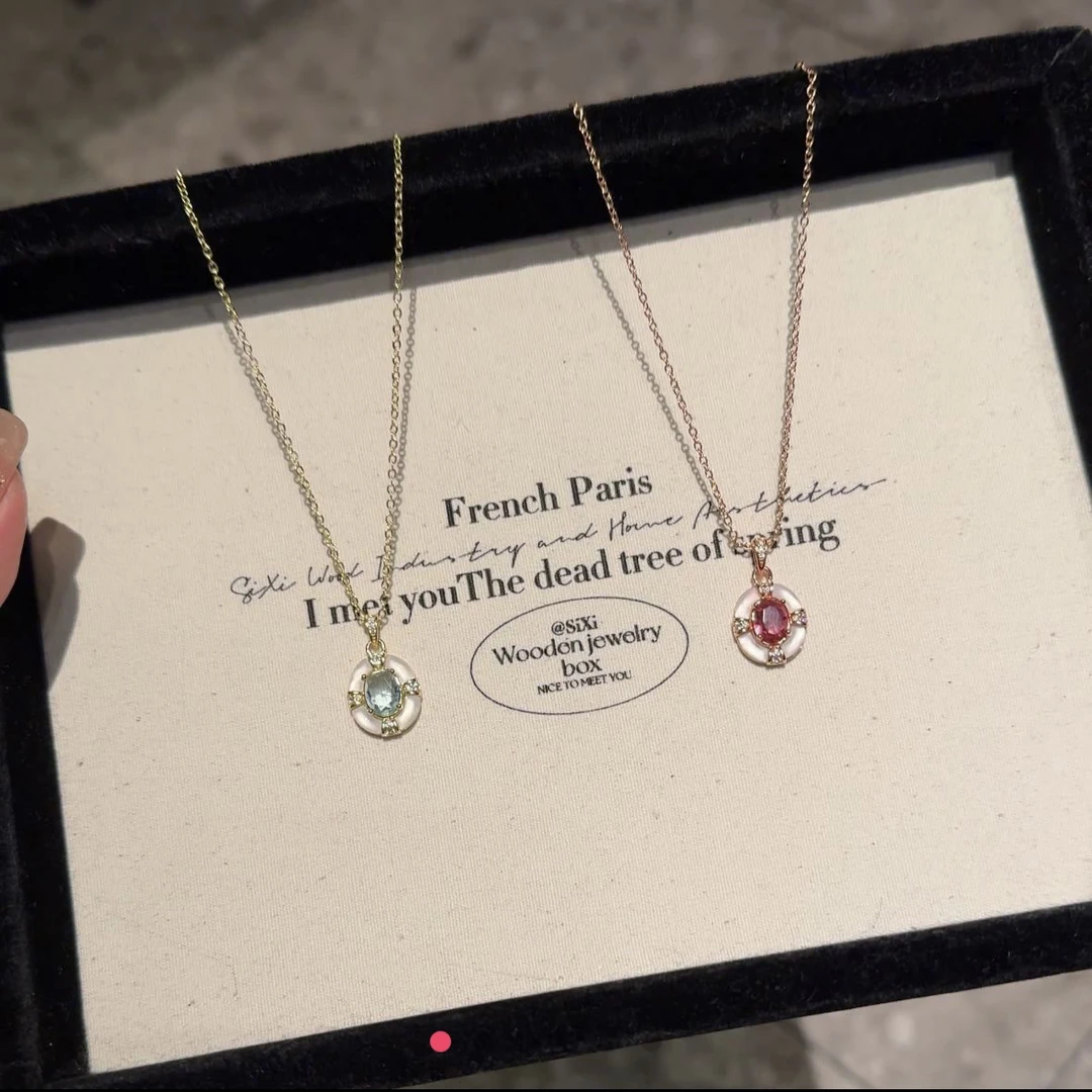 铜项链 法式浪漫椭圆粉项链女简约小众设计高级感锁骨链