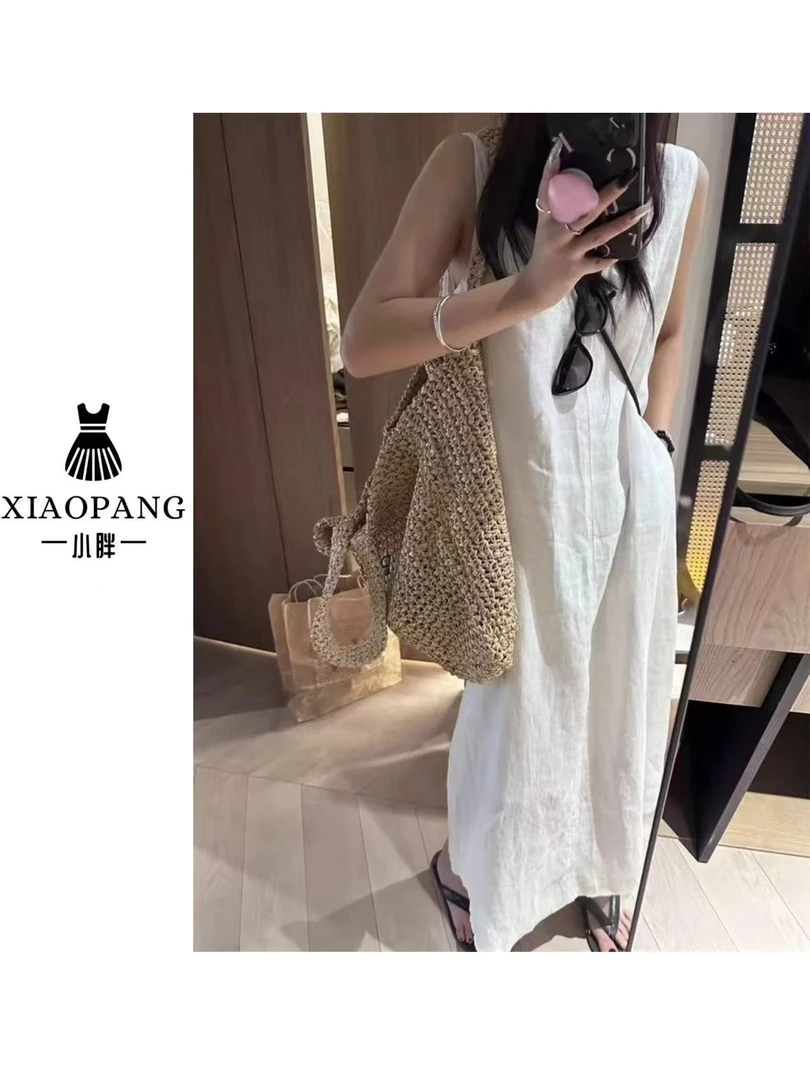 【小胖家】8018夏季V领气质无袖中长款连衣裙