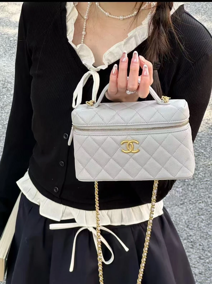 99新 Chanel/香奈儿 25p lp饭盒包灰色牛皮芯片款81214681
