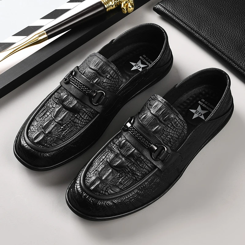 头层牛皮懒人一脚蹬雕花乐福鞋男士皮鞋