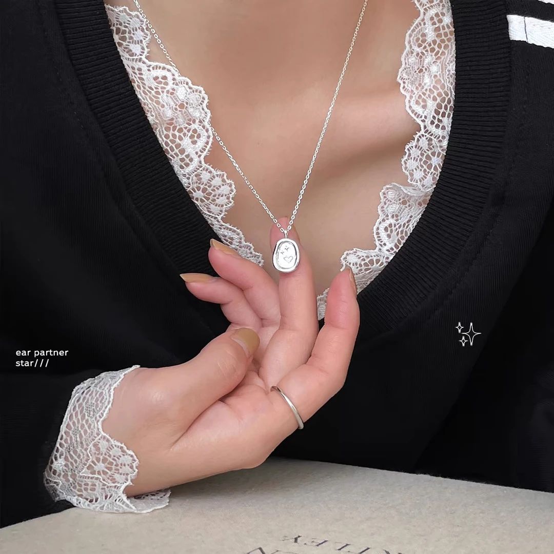 坠链均925银 纯银椭圆吊坠项链女高级感轻奢小众设计感锁骨链颈链