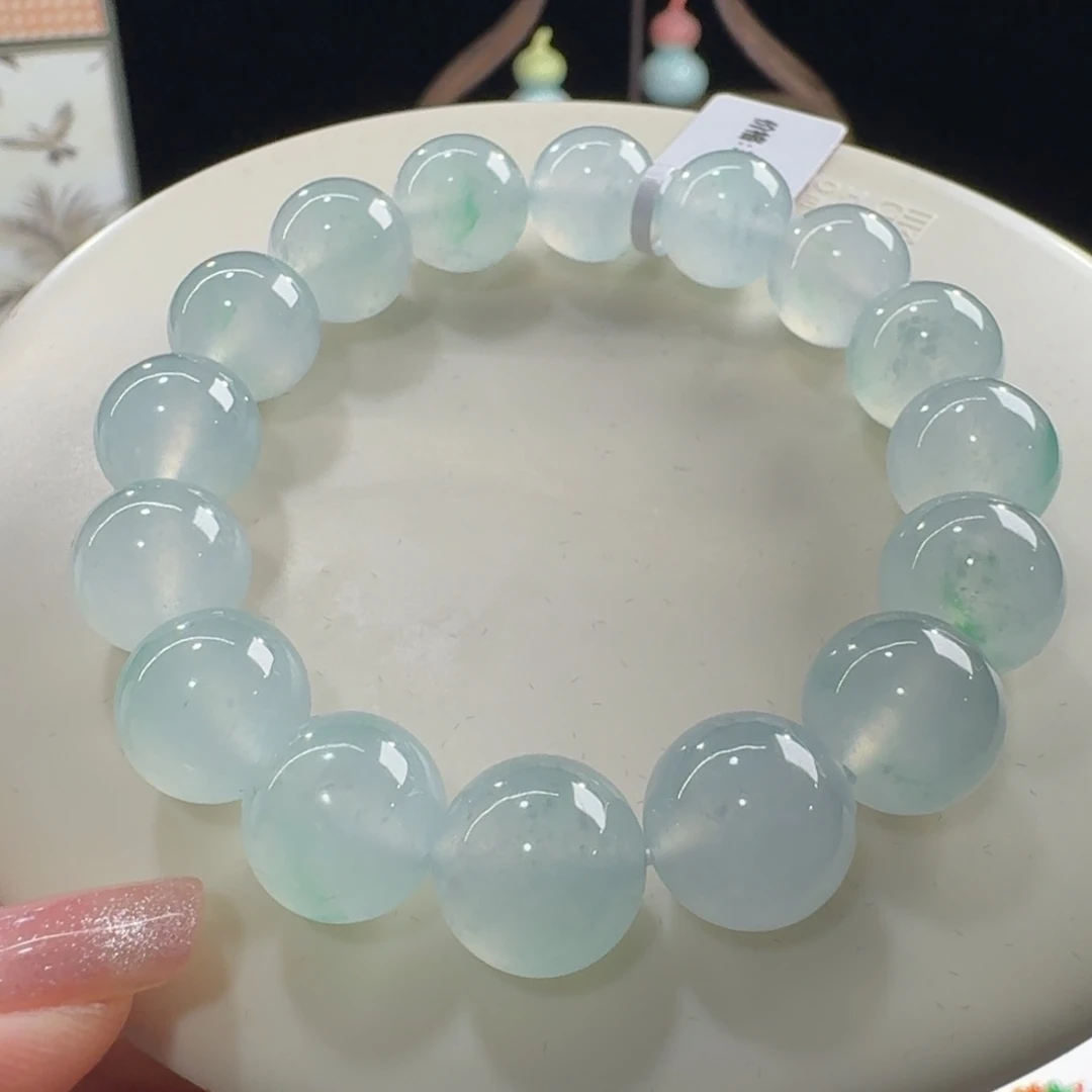 未镶嵌手链翡翠冰胶飘金丝绿串卡12.5