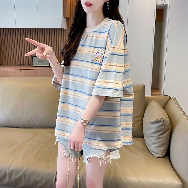 高级感上档次100%纯棉短袖半袖体恤女夏季新爆款网红时尚宽松百搭