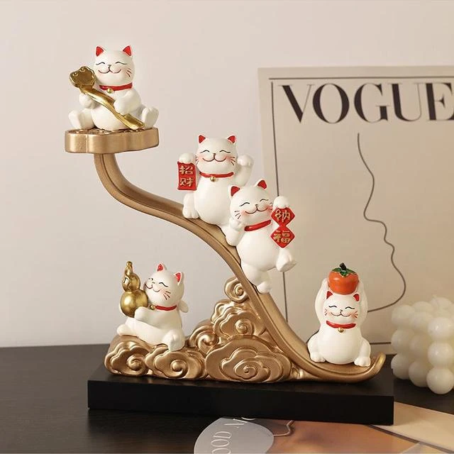日本进口MUJ贝汉美五福如意招财猫摆件家居客厅酒柜装饰品收银台