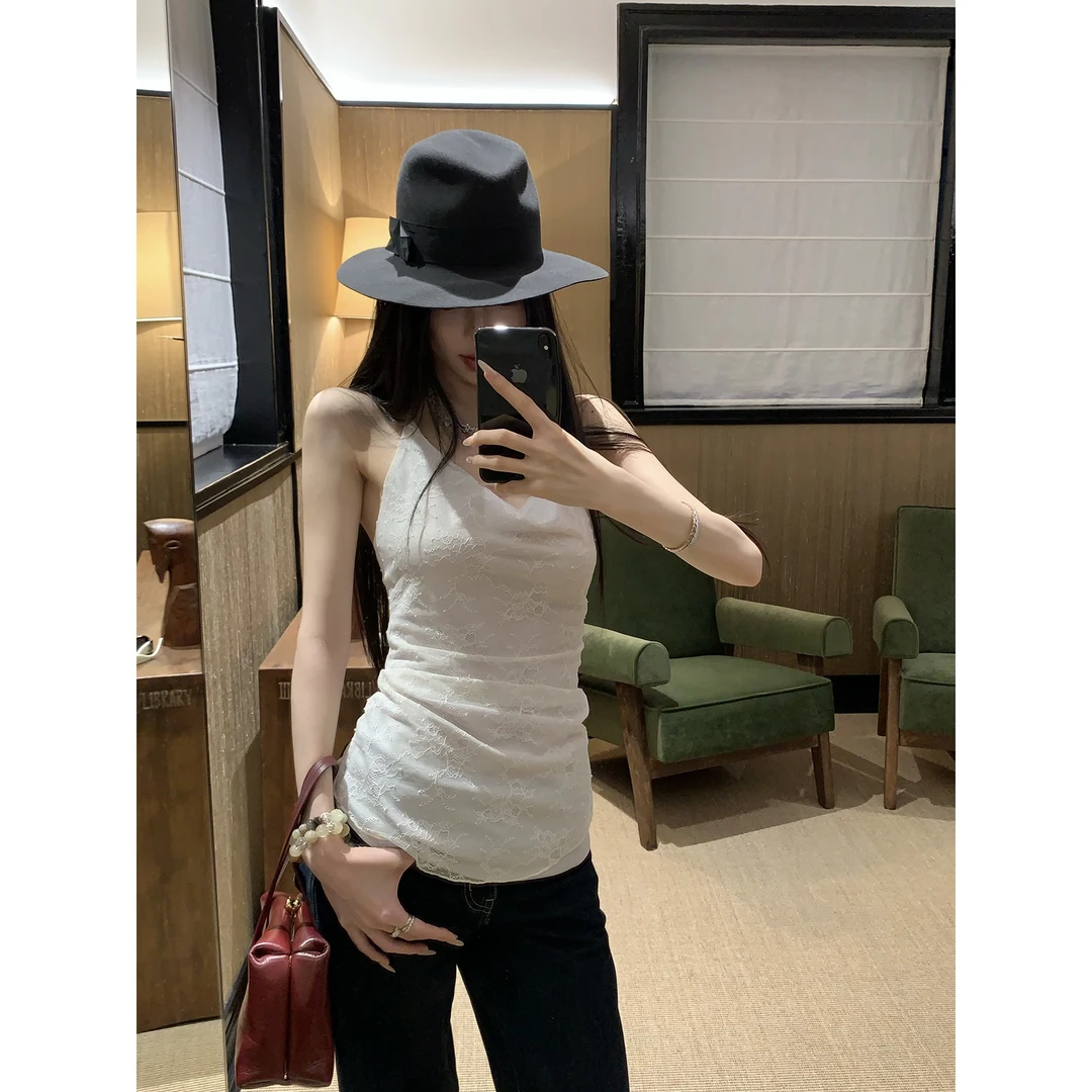 FBB limit系带挂脖露背吊带女气质温柔斜裁内里蕾丝上衣D252325C