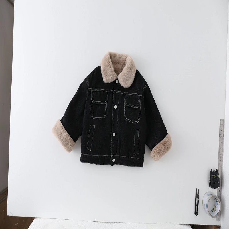 【现货捡漏】儿童牛仔外套冬季2024男童时髦洋气百搭保暖翻领长袖