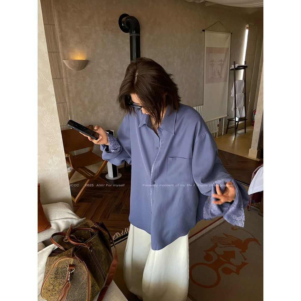 JCCC影子【琥珀/蓝卷织花】蓝紫色宽松廓形显瘦长袖衬衫JE4DSC22