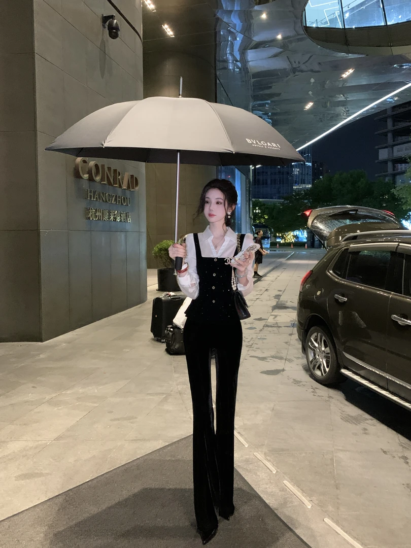 【雅乔定制】高智曲线 丝绒烫钻微喇裤女时尚休闲长裤DYHH-25082012