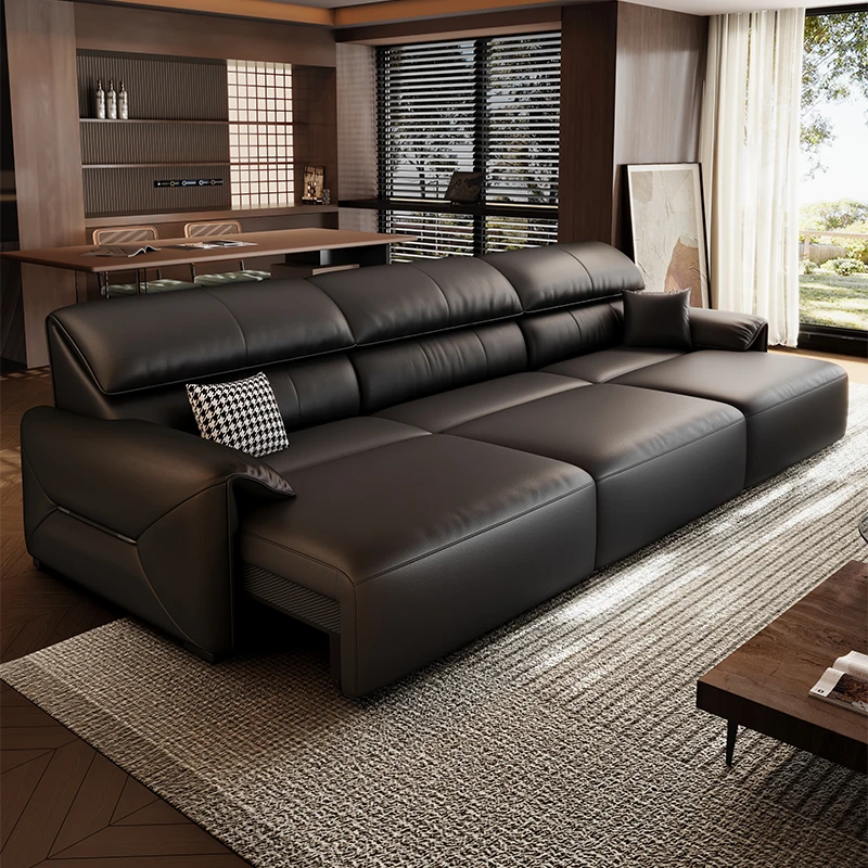 GW626意式极简电动功能沙发头层牛皮劳伦斯真皮零靠墙拖床组合