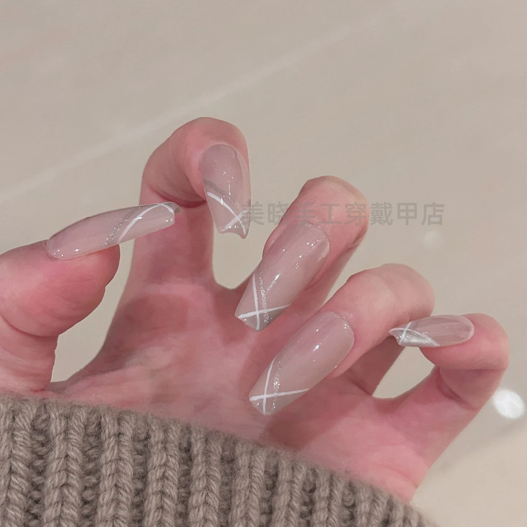 [几何法式] 几何线条猫眼法式手工穿戴甲 013#