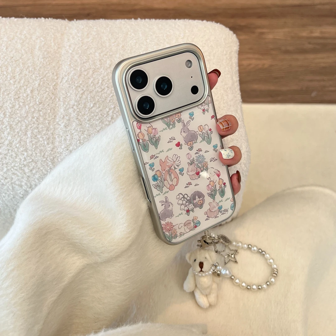 ins滴胶花朵小兔适用16苹果17promax手机壳iphone15滴胶华为三星