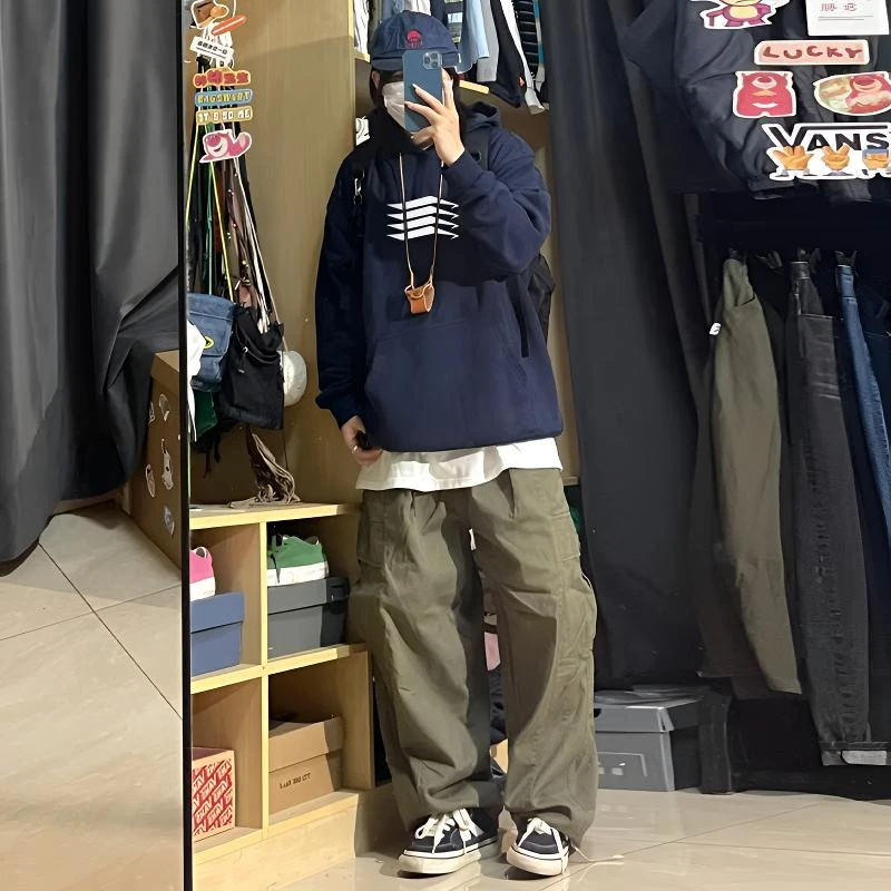 labzaa美式创意几何图形印花连帽卫衣男秋冬季潮牌休闲百搭款上衣