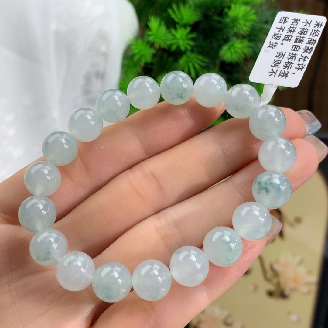 翡翠手链未镶嵌冰胶蓝晴飘花手链卡10m m