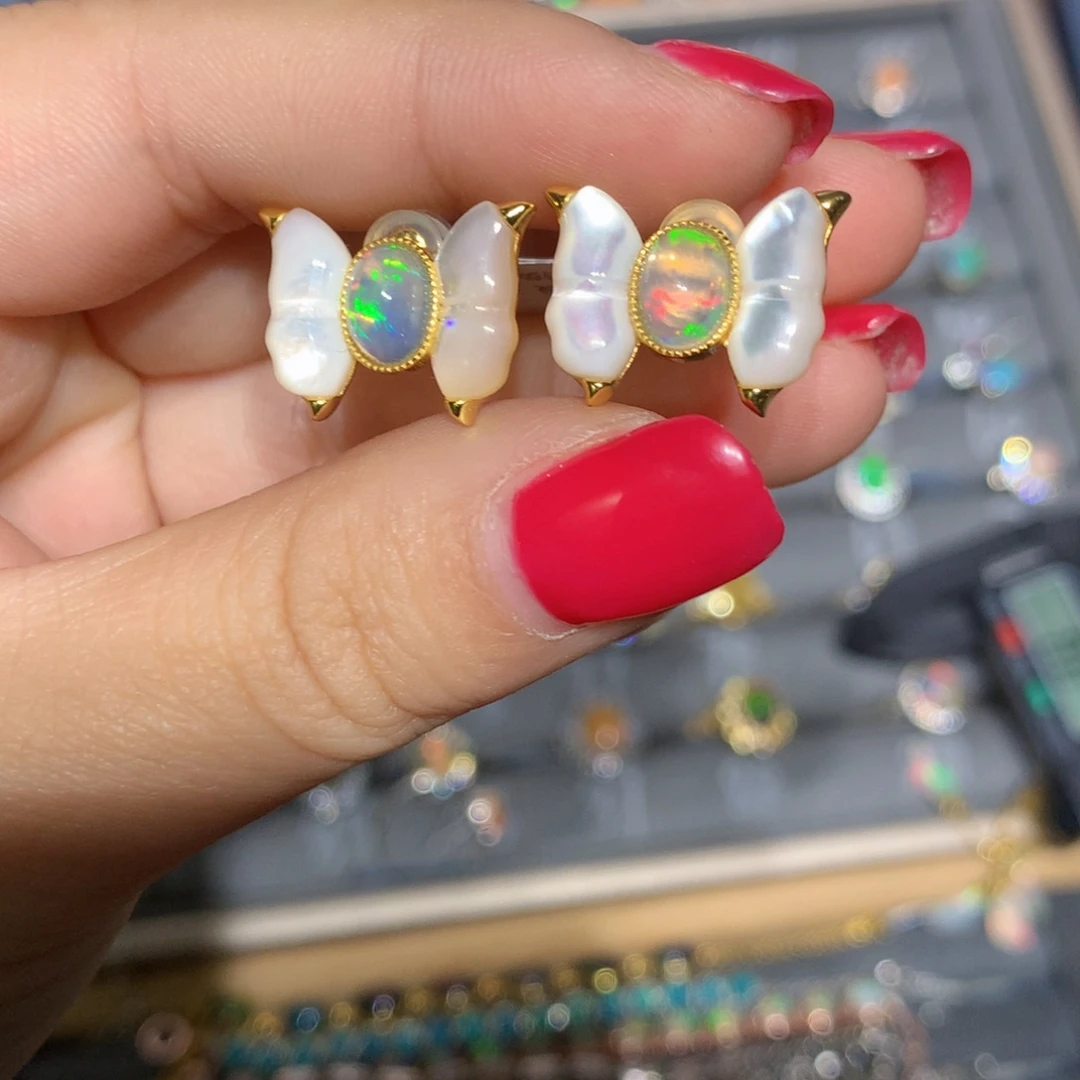 银S925镶嵌欧泊欧泊福利耳饰l