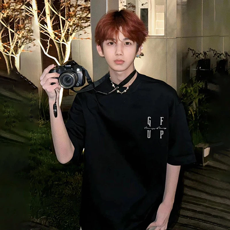 港风短袖男生纯棉打底衫t恤潮牌潮流2025新款宽松青少年夏季半袖