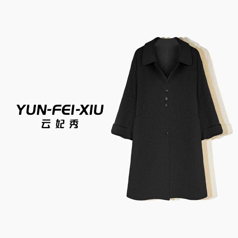 云妃秀大码女装毛呢大衣外套翻领休闲宽松显瘦胖妹妹秋新款77153
