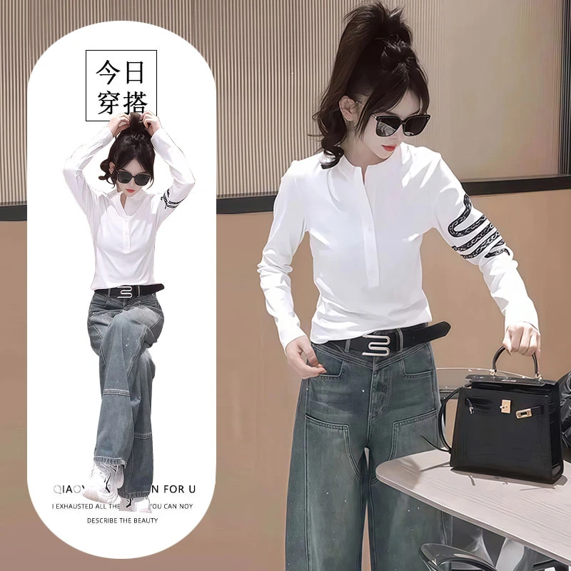 白色小蛇外穿长袖T恤女2025早秋季韩系穿搭氛围感独特巨好看上衣