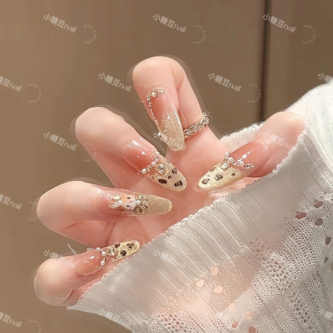 【金兔来财】纯手工穿戴甲豹纹猫眼设计四季流行百搭可拆卸