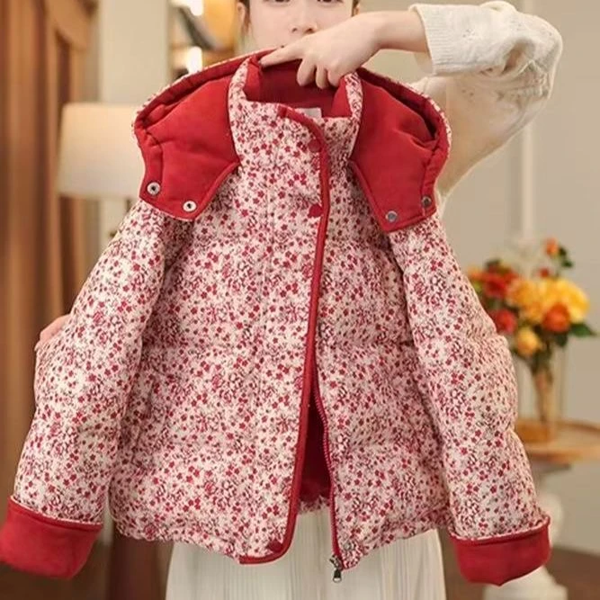 女童冬装棉衣外套2025新款加绒加厚围脖毛巾领女孩冬装加厚保暖潮