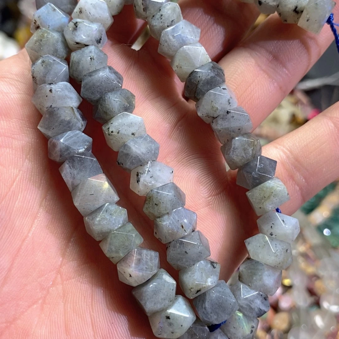 玛瑙/玉髓足银镀金镶嵌珠宝半成品天然灰月光冲角一条卡10mm