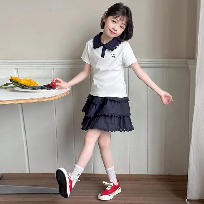 女童短袖套装夏季2025新款儿童洋气蛋糕裙两件套女孩夏装薄款衣服