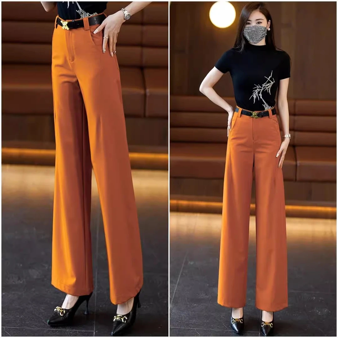 夏季薄款阔腿裤女2025新款休闲长裤高腰显瘦垂感冰丝西装直筒裤子
