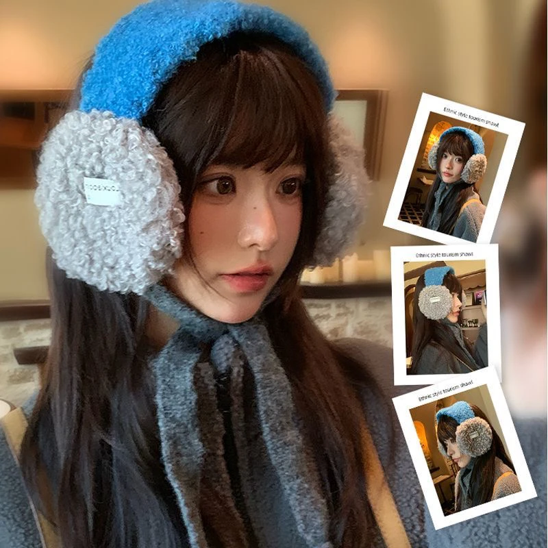 2025韩ins风领巾可爱护耳保暖加绒耳罩女秋冬季绑带软妹针织耳包