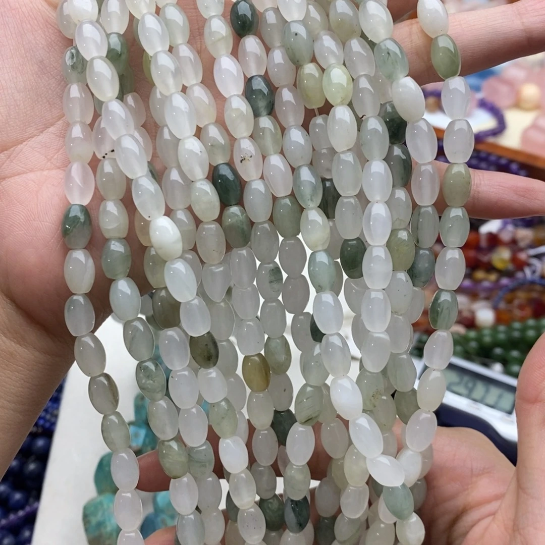 玛瑙/玉髓未镶嵌珠宝半成品一条纯天然天山翠米珠6×9A89