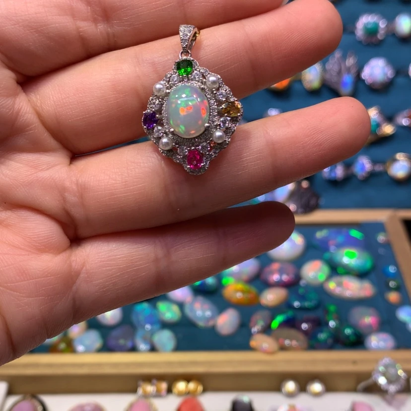 【闪购商品】欧泊银S925镶嵌裸石镶嵌吊坠