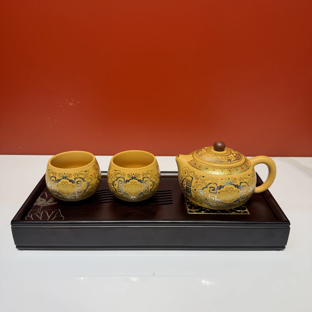 喜上眉梢紫砂（一壶两杯）+茶盘 ZHZ150