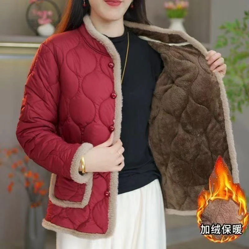 秋冬妈妈冬季新款加厚棉衣中老年加绒立领棉服棉袄中式保暖外套