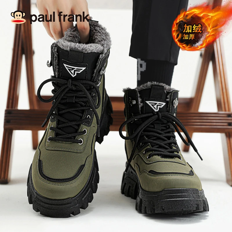 paul frank/大嘴猴马丁靴男款2025冬季新款加绒保暖高帮厚底棉鞋