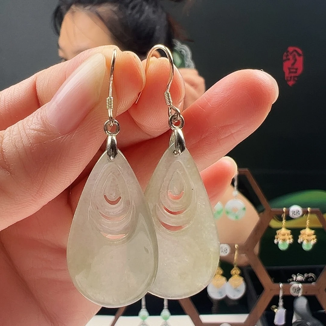 银S925镶嵌翡翠耳饰