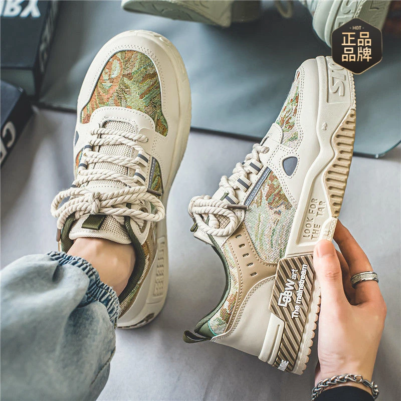 品质国潮男鞋2025新款春季透气百搭小众原创休闲板鞋厚底防滑运动