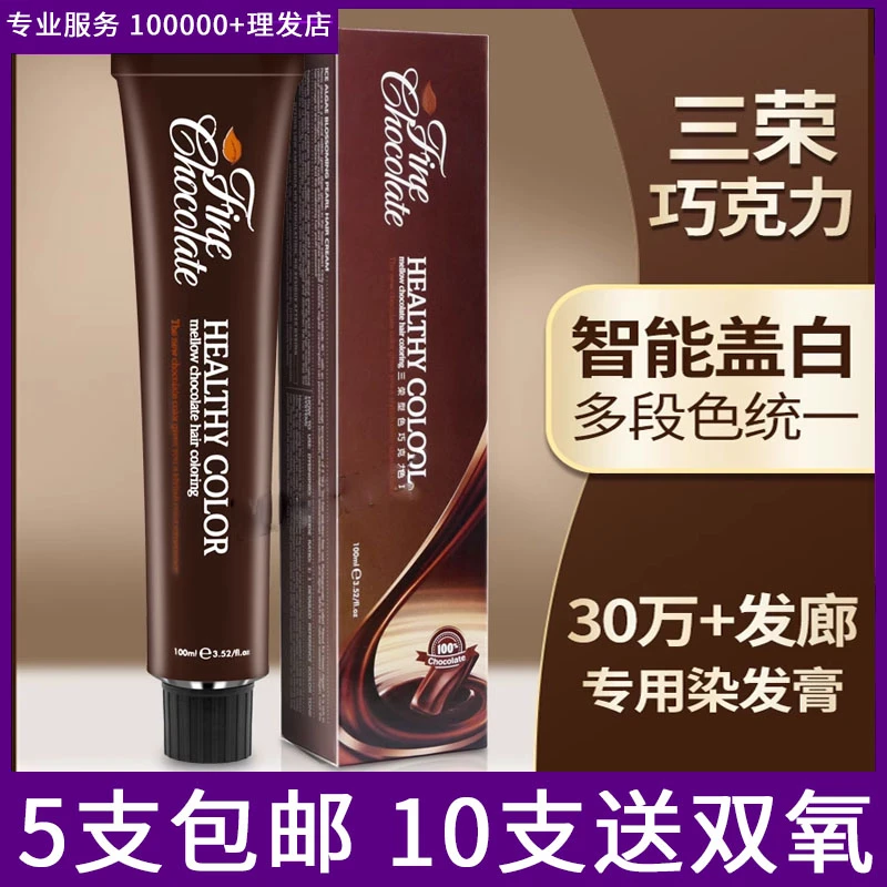 三荣巧克力理发店专用网红微潮色盖白美发店单支无氨味染发膏批发