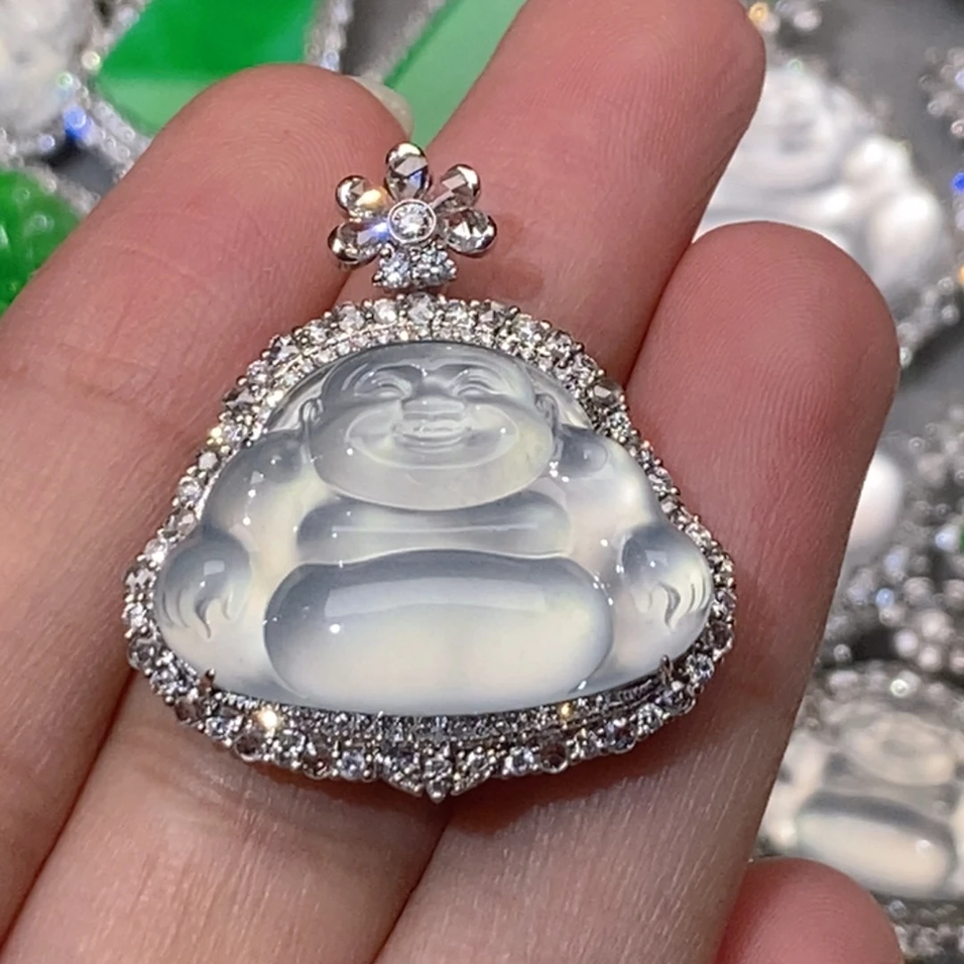 翡翠18K金镶嵌颈饰天然缅甸A货翡翠