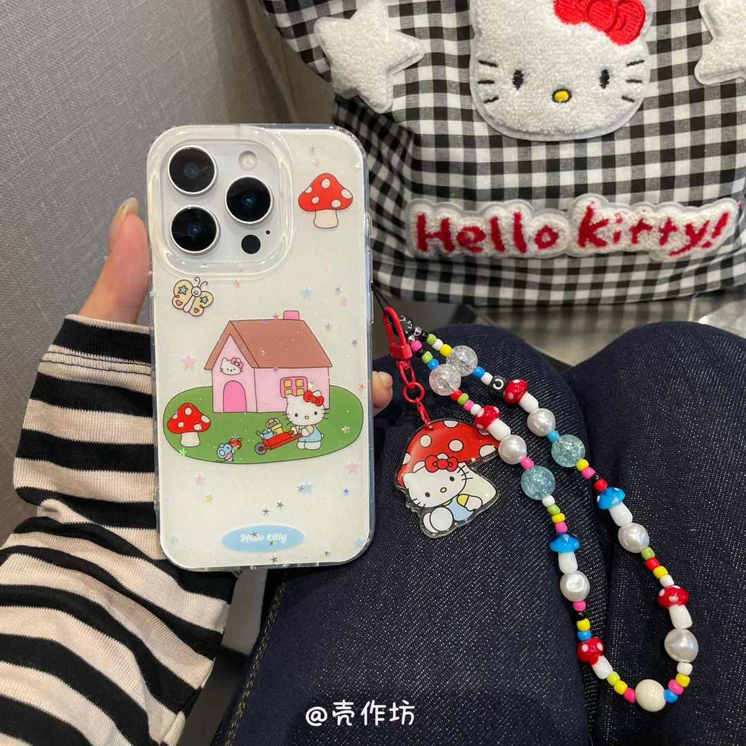 房子蘑菇Kitty猫手机壳适用iPhone16pro/15/14/13全包边保护套